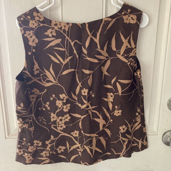 Shomi Blouse Set Sz 14 Womens Petite 100% Silk Top Brown Tank Career Work Autumn - Picture 10 of 11